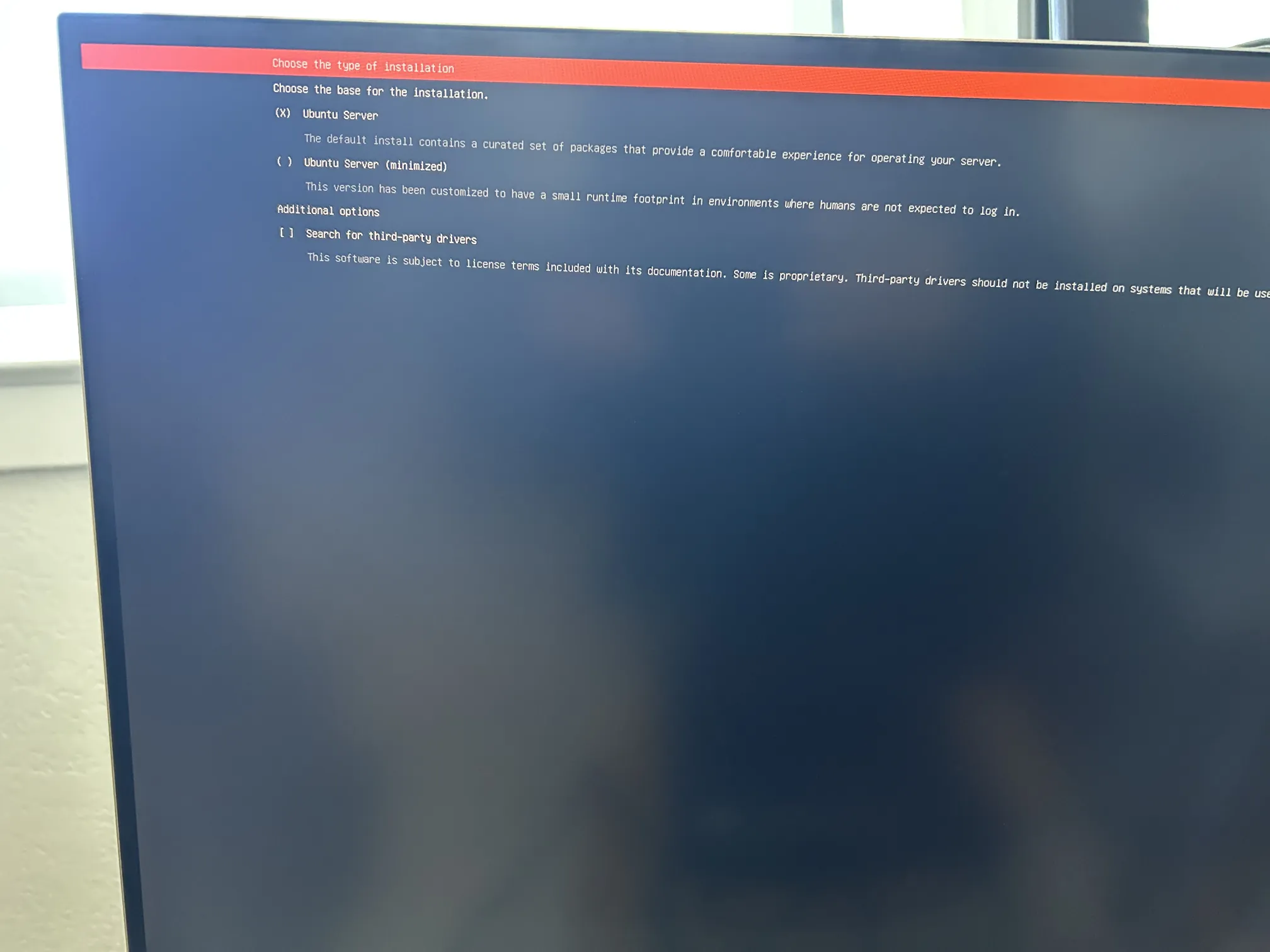 Installation Type Selection Screen