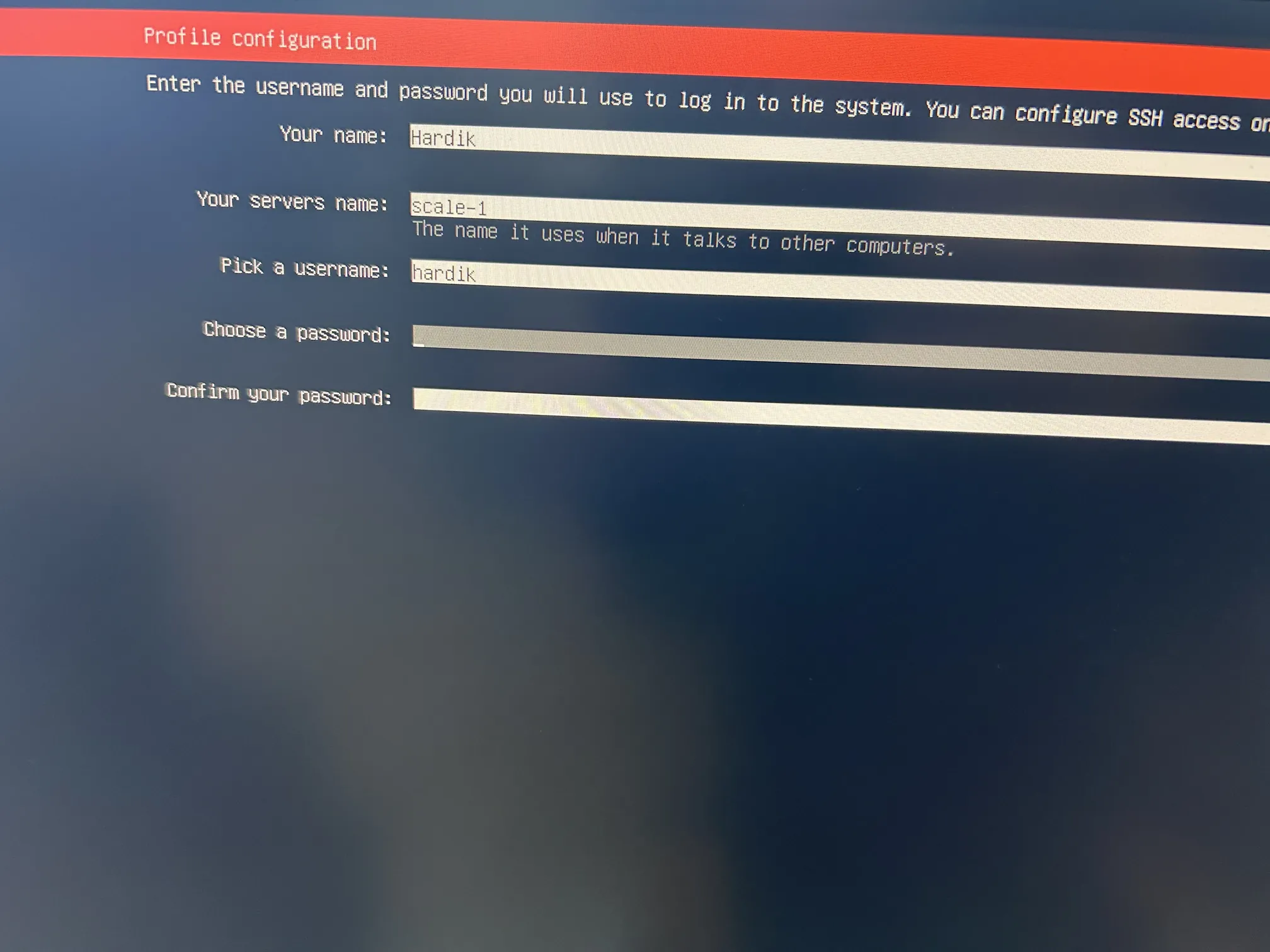 Profile Configuration Screen