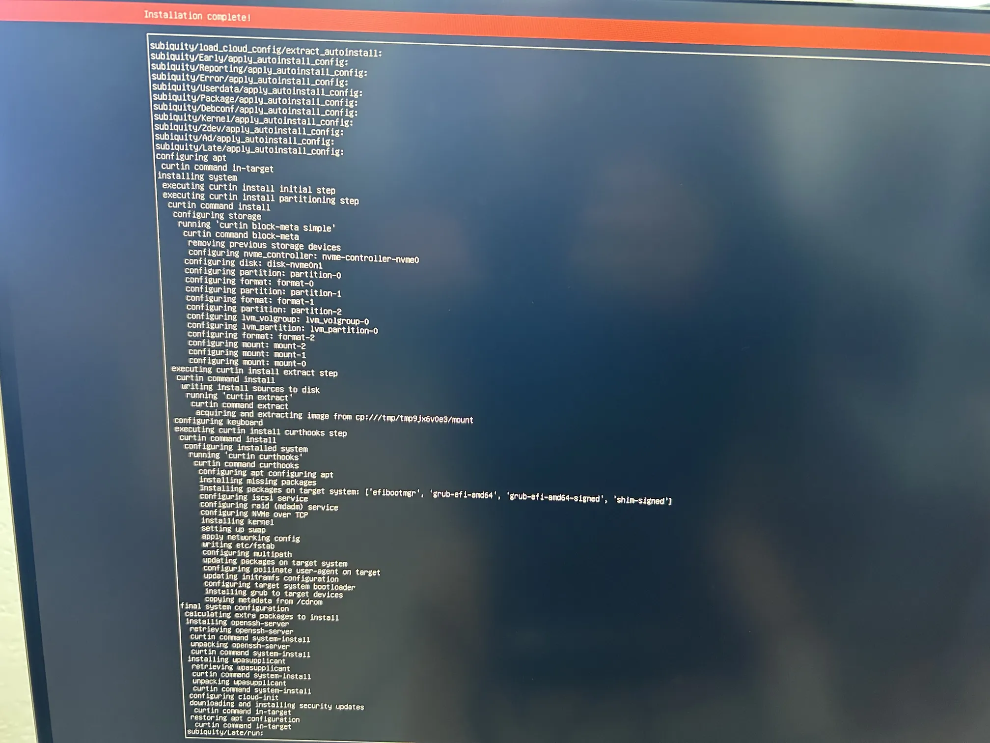 Installation Complete Screen