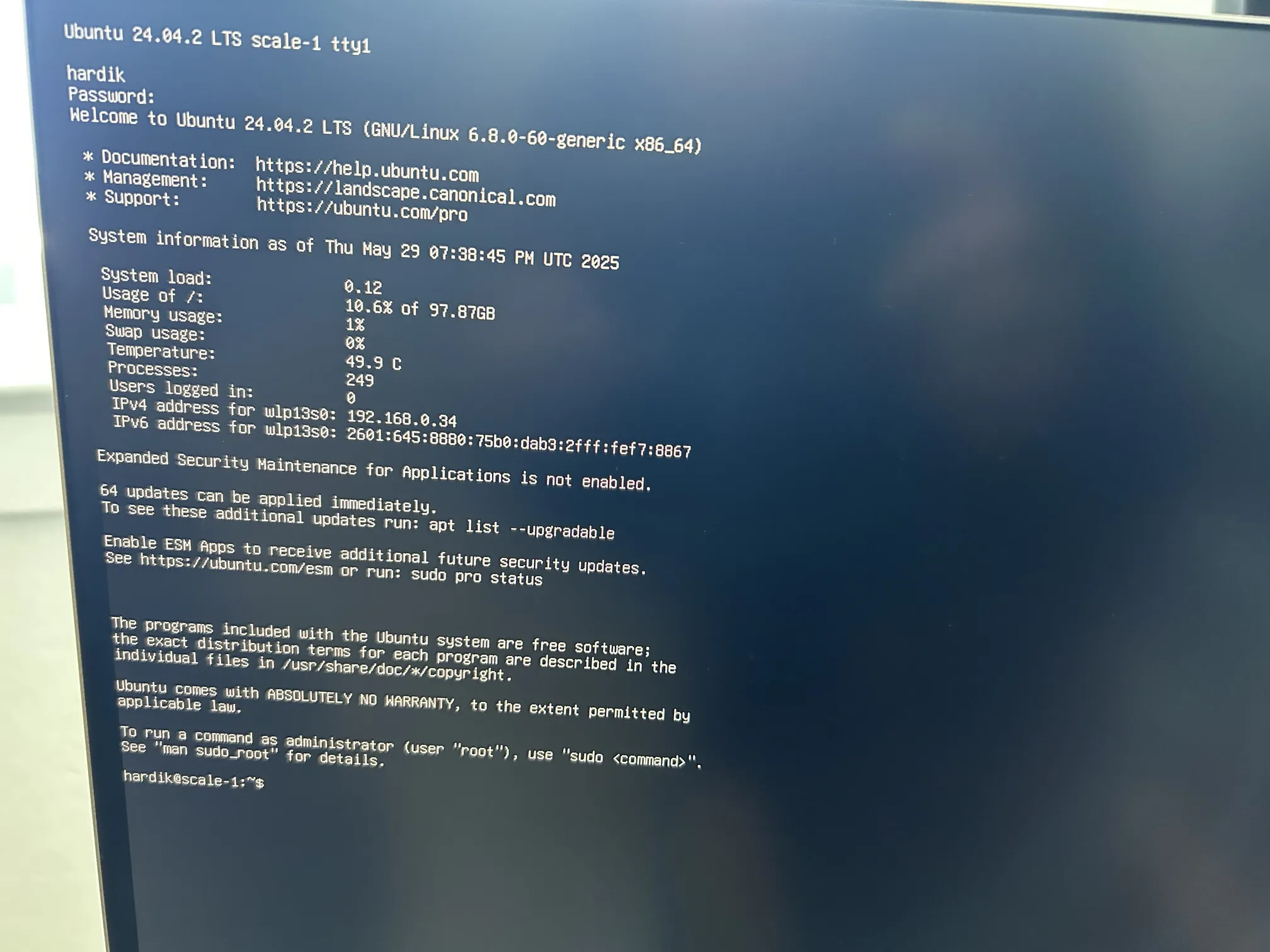 First Terminal Session Screen